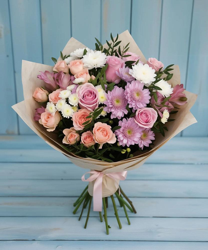 Букет цветов из: Хризантемы, Розы и Альстромерии в Шебалино