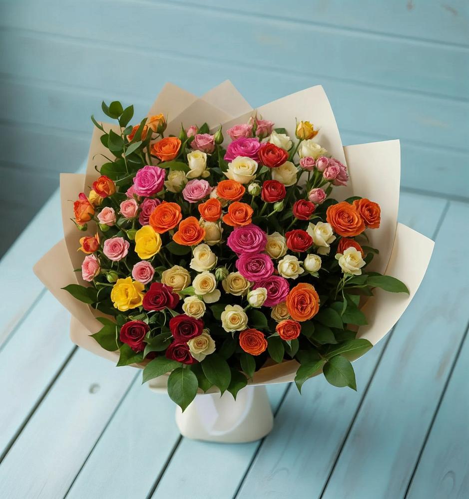 Букет Микс из разноцветных кустовых роз в Шебалино